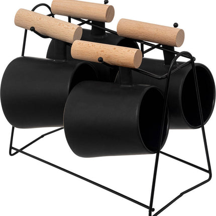 Zwarte koffiekopjes op standaard TRIBECART, 4 stuks, 220 ml