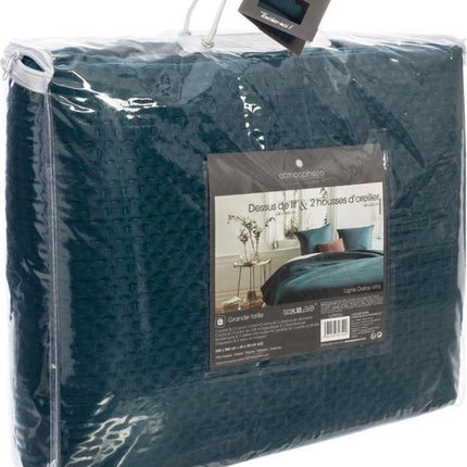 Bedsprei - Blauw/groen -afmeting 260x240 met 2 kussenslopen van 60x60