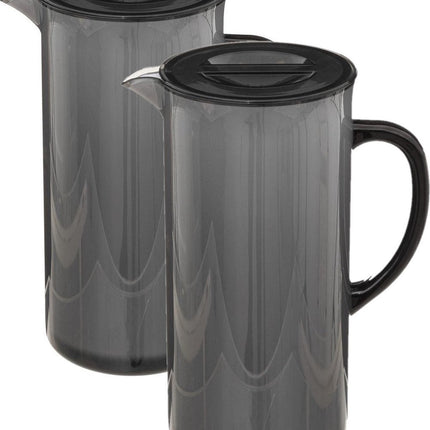 5Five Sapkan/schenkkan karaf - Set van 2x stuks - zwart - met deksel - 1950 ml - kunststof - Limonade/water