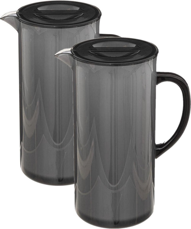 5Five Sapkan/schenkkan karaf - Set van 2x stuks - zwart - met deksel - 1950 ml - kunststof - Limonade/water