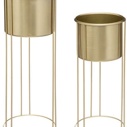 Atmosphera - Plantenpotten 2x op metalen standaard goud - D18 x H41/D21 en H58 cm