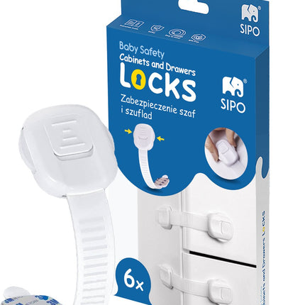 SIPO Kastbeveiliging - 6-delig Set Regelbare Sluiting voor Kasten en Lades - Kinderveiligheid - SBS-218 - Babyslot - Kinderslot - Kastslot voor Kinderen - Verstelbaar 8 tot 19.3cm