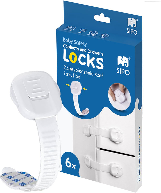 SIPO Kastbeveiliging - 6-delig Set Regelbare Sluiting voor Kasten en Lades - Kinderveiligheid - SBS-218 - Babyslot - Kinderslot - Kastslot voor Kinderen - Verstelbaar 8 tot 19.3cm