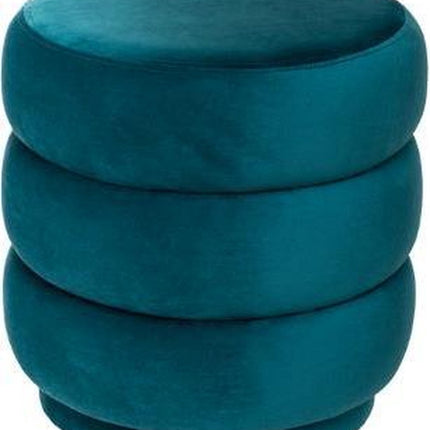 Atmosphera luxe poef velvet Sinan - Sea blue - H40 cm - Velours - Fluweel - Voetsteun