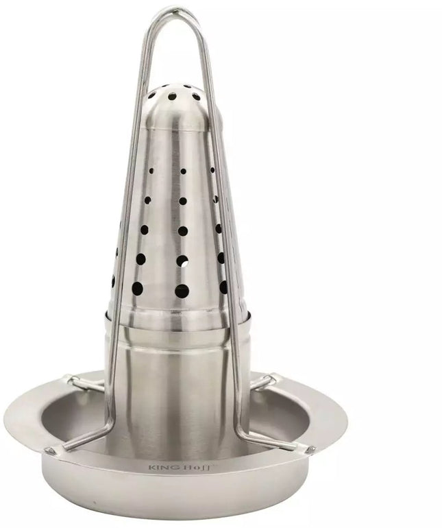 Kinghoff KH1880 - Kippenbraadrek Standaard van RVS - Grillstandaard met Kruidenhouder - Geschikt voor Oven, BBQ en Kampvuur - Ø18 cm, Hoogte 23 cm - Kiprooster - Kippenrooster