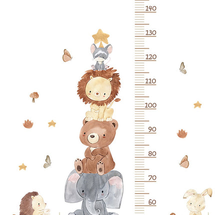 Wandsticker Dierenpiramide Meetlat - Educatieve Groeimeter voor Kinderkamer - 50 tot 250cm - Dieren Meetsticker voor Peuter- en Babykamer