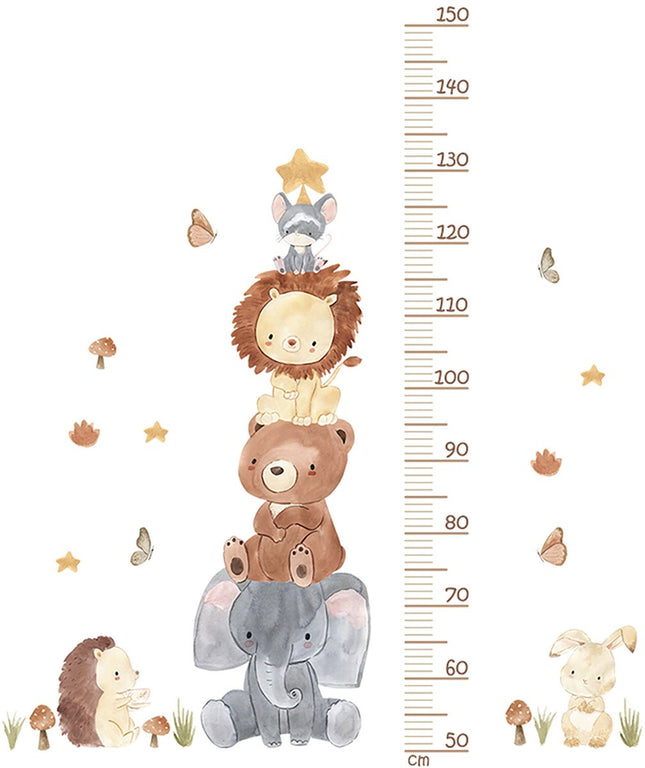 Wandsticker Dierenpiramide Meetlat - Educatieve Groeimeter voor Kinderkamer - 50 tot 250cm - Dieren Meetsticker voor Peuter- en Babykamer