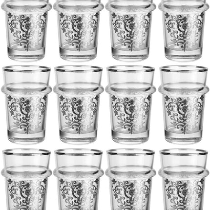 Luxe Marokkaanse Theeglazenset – 12 Stuks – Zilver Design – 175 ml
