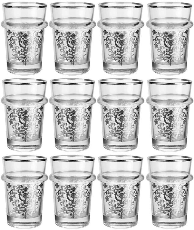 Luxe Marokkaanse Theeglazenset – 12 Stuks – Zilver Design – 175 ml