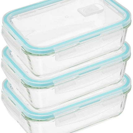 5Five Vershoudbakje met deksel - 3x - glas - luchtdicht - met clips - 21 x 15 x 7 cm - 1180 ml