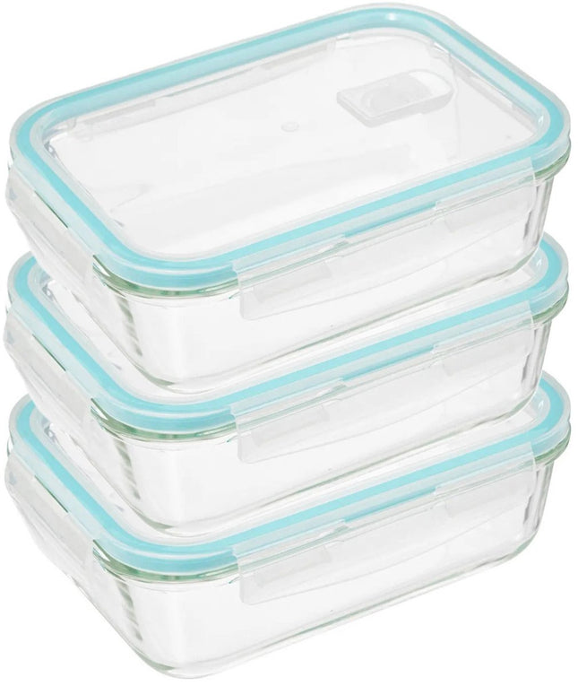 5Five Vershoudbakje met deksel - 3x - glas - luchtdicht - met clips - 21 x 15 x 7 cm - 1180 ml