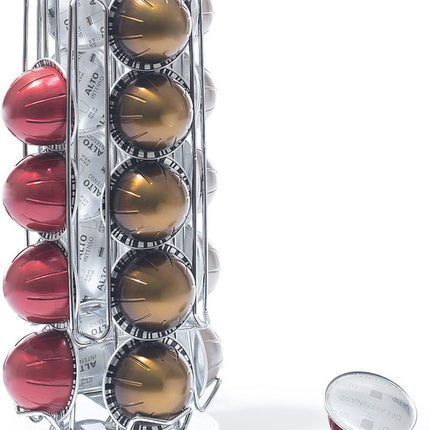Koffie cup/capsule houder/dispenser zilver roterend 20 cups - Koffiecups houder/standaard - Metalen Nespresso cuphouder