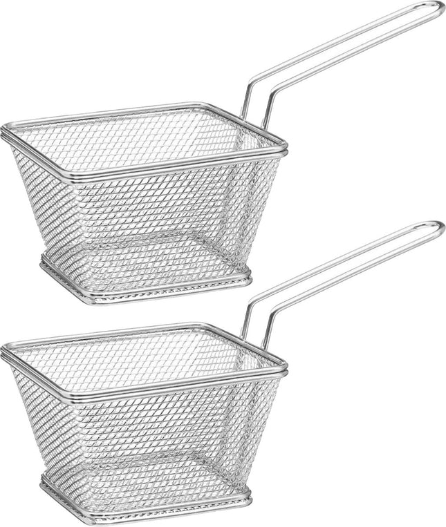 Secret de Gourmet Frietmandje/serveermandje - 4x - zilver - RVS - 20,5 x 9 x 11 cm - Patat/snacks serveren in een mandje