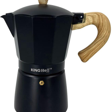 Kinghoff Aluminium Espressomaker KH-1888 – 12 Kopjes – Zwart Met Houten Handvat – Geschikt voor Inductie - 600ml - Percolator