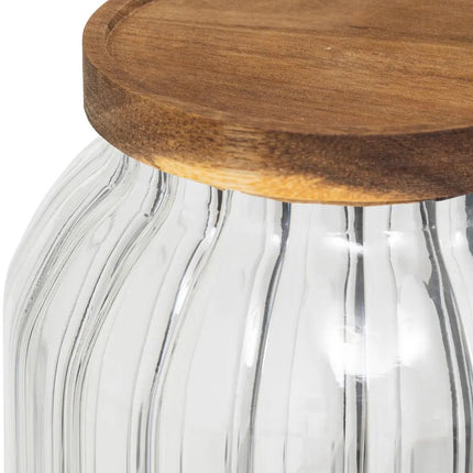 5Five voorraadpot Acacia hout - glas - 3L - 14 x 23 cm - keuken voorraadpotten - Voedsel/snoep/koekjes