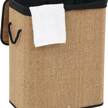 5Five Wasmand met deksel - bamboe hout - 60 Liter- naturel zwart - 41 x 30 x 50 cm