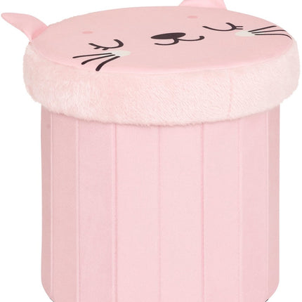 Atmosphera Kat Opvouwbare Poef - Opberger - Ø30xH38cm - Roze