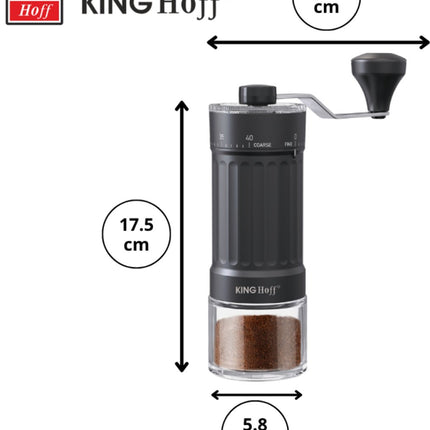 KINGHoff Handmatige Koffiemolen – Keramische Maalschijven – Traploze Maalgraad – Compact & Draagbaar – KH-2002