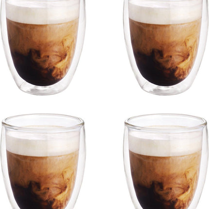 4x Dubbelwandige koffiekopjes/theeglazen 350 ml - Koken en tafelen - Barista - Koffiekoppen/koffiemokken - Dubbelwandige glazen