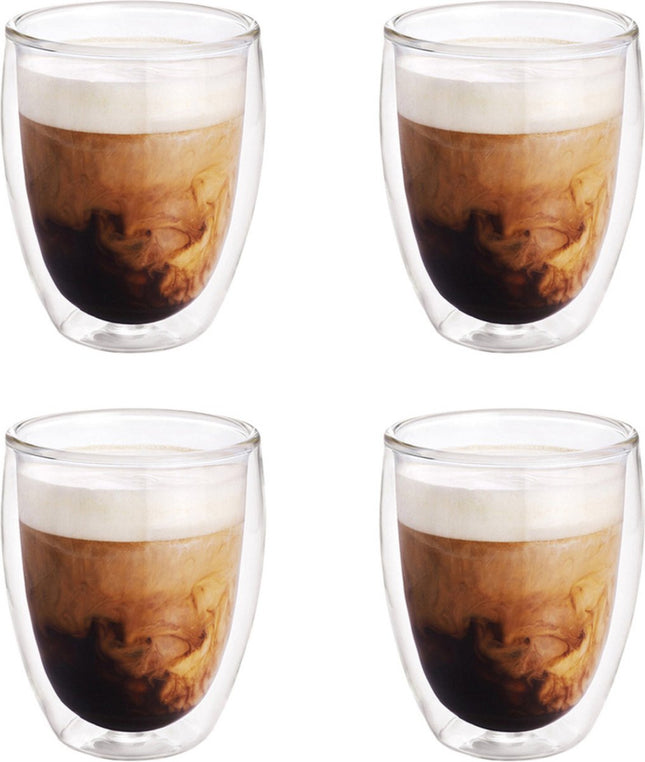 4x Dubbelwandige koffiekopjes/theeglazen 350 ml - Koken en tafelen - Barista - Koffiekoppen/koffiemokken - Dubbelwandige glazen