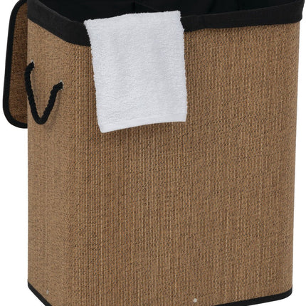 5Five Dubbele Wasmand met deksel - bamboe hout - 100 Liter- naturel zwart - 52 x 32 x 63 cm - sorteren mand