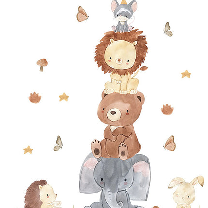 Wandsticker Dierenpiramide Meetlat - Educatieve Groeimeter voor Kinderkamer - 50 tot 250cm - Dieren Meetsticker voor Peuter- en Babykamer