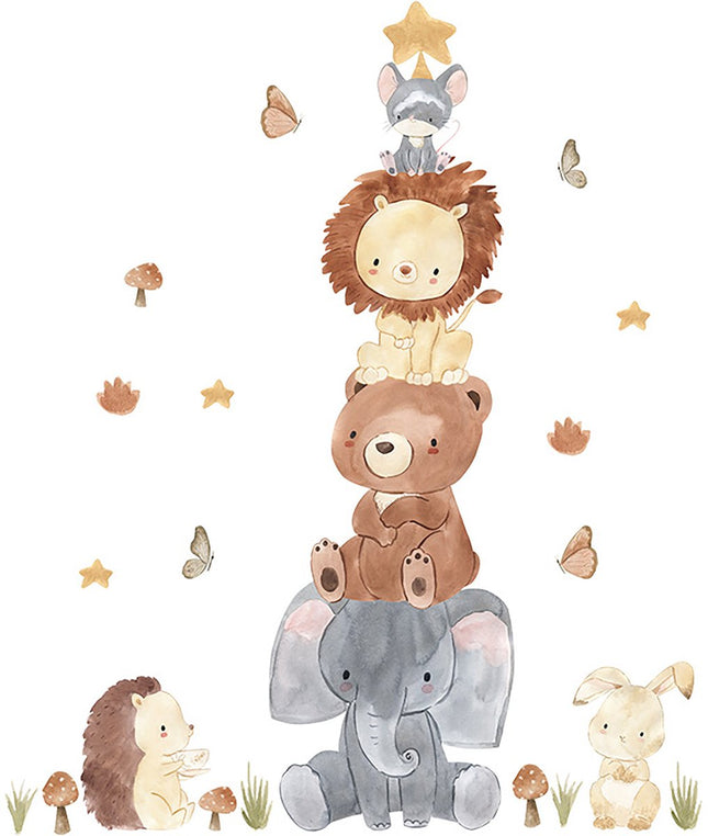 Wandsticker Dierenpiramide Meetlat - Educatieve Groeimeter voor Kinderkamer - 50 tot 250cm - Dieren Meetsticker voor Peuter- en Babykamer