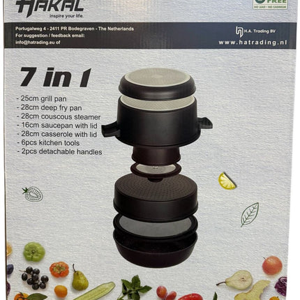 Hakal 12-delige Pannenset Stapelbare Pannenset – Space Saving Cookware Set | Inductiegeschikt | Inclusief accessoires
