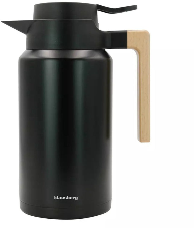 Klausberg Roestvrijstalen Thermoskan - 2,0 Liter (KB7611) - Dubbele Wand, Vacuümisolatie en Houten Handvat - Houdt Dranken Urenlang Warm of Koud - Thermoscan