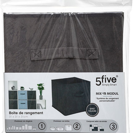 5Five Opbergmand/kastmand - zwart - 29 liter - 31 x 31 x 31 cm - Opbergboxen - Vakkenkast manden - polyester