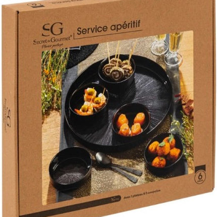 Tapas-set Astra - Glazen Serveerschaal 6-delig - 34x5 cm - Zwart