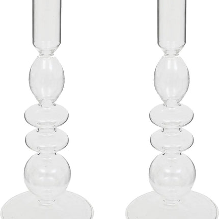 Atmosphera kaarsen kandelaar Murano - 2x - glas - dinerkaarsen - transparant - D9 x H22 cm