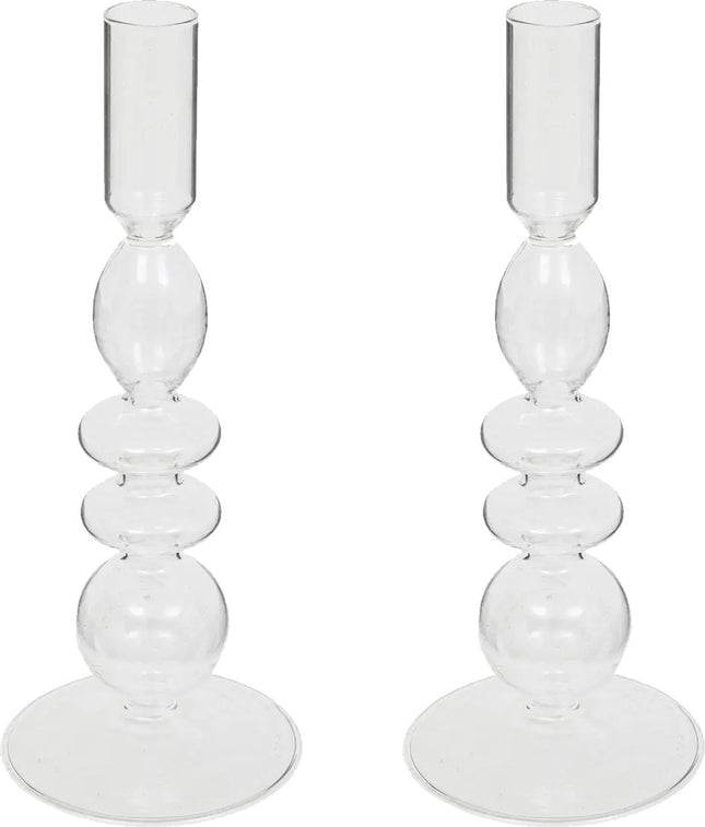 Atmosphera kaarsen kandelaar Murano - 2x - glas - dinerkaarsen - transparant - D9 x H22 cm