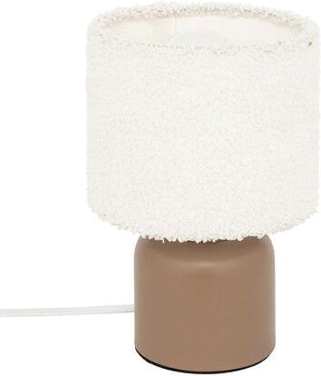 Atmosphera Tafellamp Bona bouclette - Ø14xH22cm - Bruin/Wit
