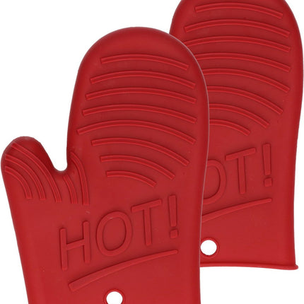 Secret de Gourmet Siliconen ovenwant/ovenhandschoen - 2x - rood - 15 x 21 cm - Pannenlap - Keukenhandschoen