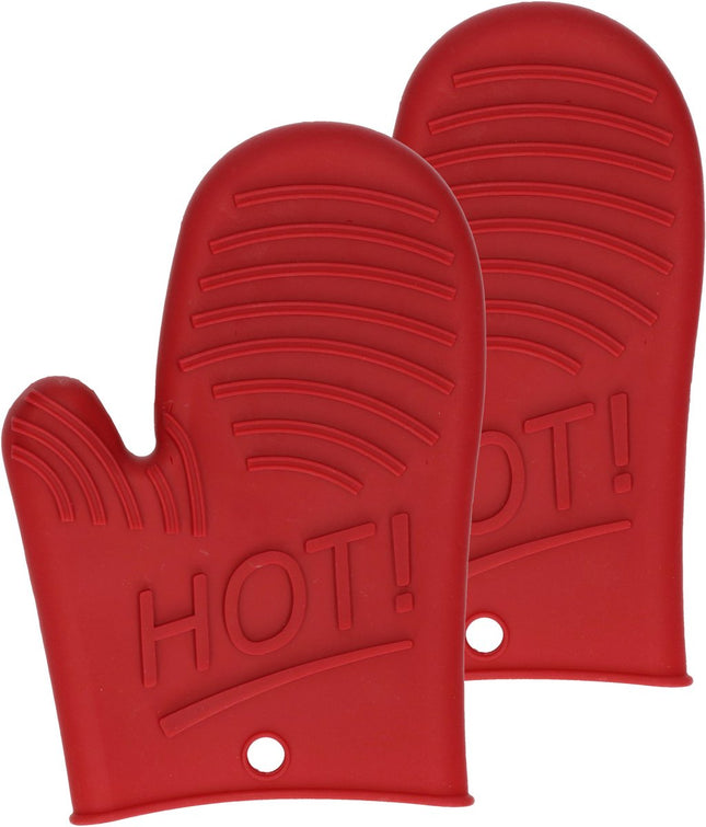 Secret de Gourmet Siliconen ovenwant/ovenhandschoen - 2x - rood - 15 x 21 cm - Pannenlap - Keukenhandschoen
