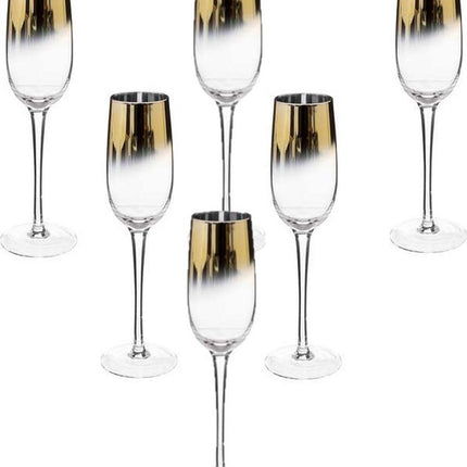 Secret de Gourmet Champagneglazen/flutes Arya - 6x stuks goud/transparant - glas - 210 ml