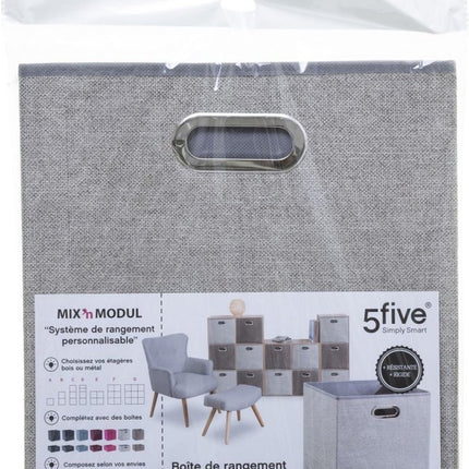 5Five Opbergmand/kastmand grijs - linnen - 29 liter - 31 x 31 x 31 cm - Opbergbox - Vakkenkast manden