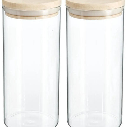 Secret de Gourmet Voorraadbus - 2x stuks - voorraadpot - 1300 ml - glas - met houten deksel - voedsel - keuken