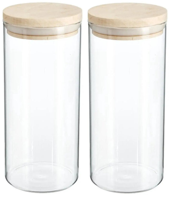 Secret de Gourmet Voorraadbus - 2x stuks - voorraadpot - 1300 ml - glas - met houten deksel - voedsel - keuken