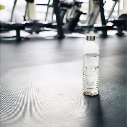 5Five Waterfles - 4x -1 liter - gehard ribbel glas - D8 x H29 cm - drinkfles - Glazen drink flessen