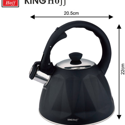 KINGHoff Fluitketel 2 Liter – RVS – Inductie Geschikt – Matte Zwarte Diamantstructuur – Soft-Touch Handgreep – KH-1997