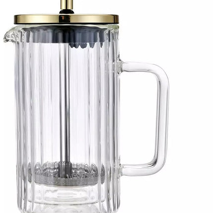 Kinghoff Koffie- en Theezetter met Druk - 0,35 Liter, Boro silicaatglas, Dubbelwandig - Modern en Veilig Design
