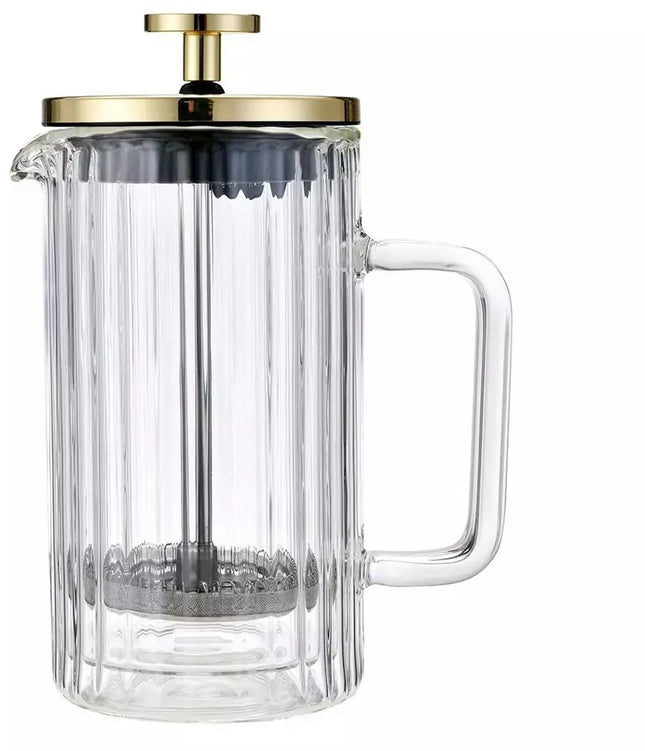 Kinghoff Koffie- en Theezetter met Druk - 0,35 Liter, Boro silicaatglas, Dubbelwandig - Modern en Veilig Design