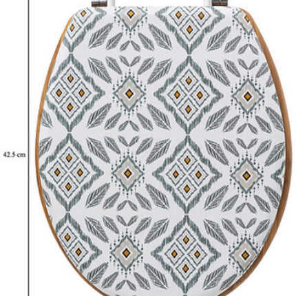 Hapache Toiletbril Wit Grijs - Sierlijk Mandala Patroon - 36 x 42.5 x 5.3 cm - Universele Pasvorm - Eenvoudige Reiniging - Duurzaam HDF materiaal / WC Bril
