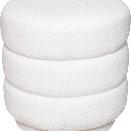 Atmosphera luxe poef velvet Sinan - Teddy wit - H40 cm - Velours - Fluweel - Voetsteun
