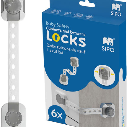 SIPO Veiligheidsslot voor Kastjes en Lades - 6 Stuks - Multifunctionele Kinderbeveiliging met Slim Slot - Wit - Verstelbaar -