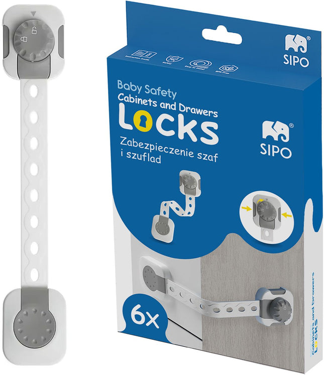 SIPO Veiligheidsslot voor Kastjes en Lades - 6 Stuks - Multifunctionele Kinderbeveiliging met Slim Slot - Wit - Verstelbaar -