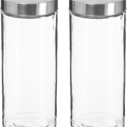 2x stuks voorraadbussen/voorraadpotten 2L glas met RVS deksel - 2000 ml - Voorraadpotten met luchtdichte deksel