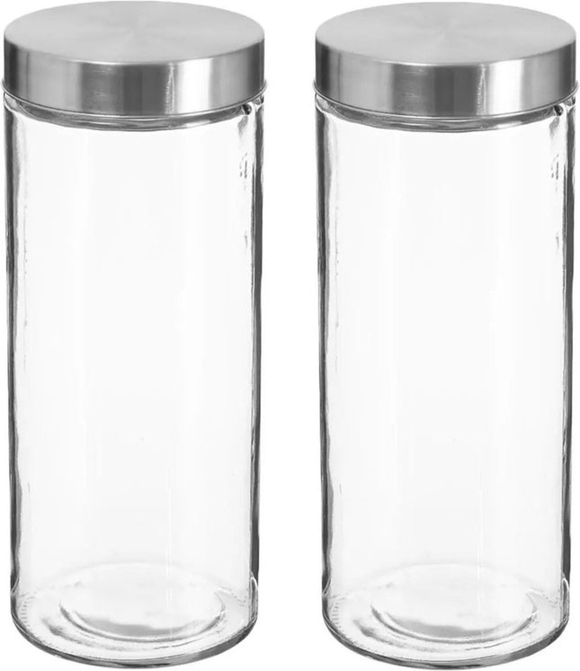 2x stuks voorraadbussen/voorraadpotten 2L glas met RVS deksel - 2000 ml - Voorraadpotten met luchtdichte deksel